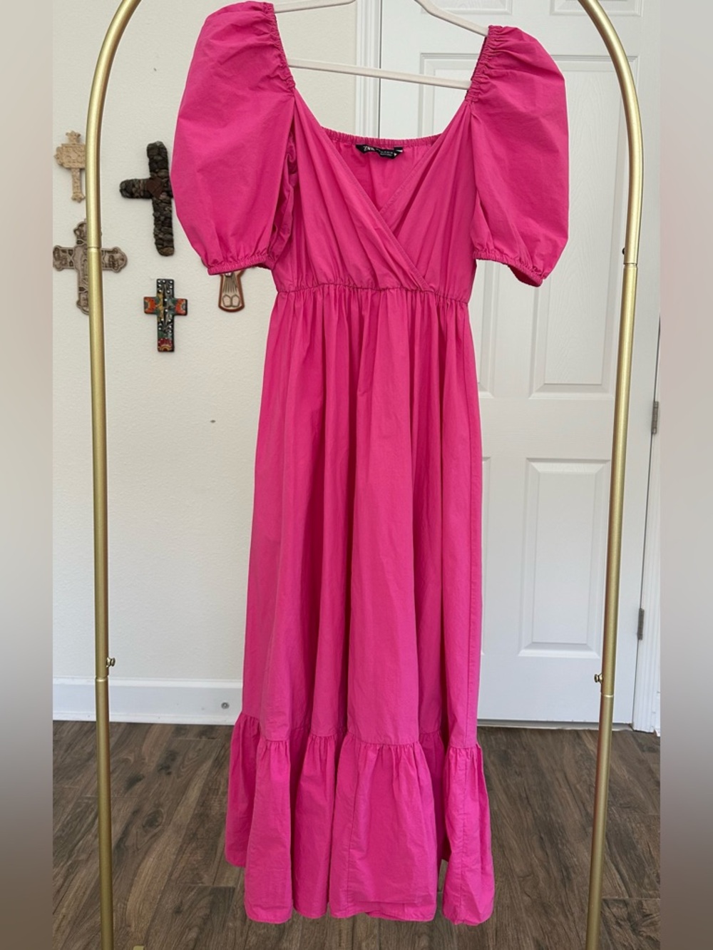 Zara Pink Puff Sleeve Maxi Dress